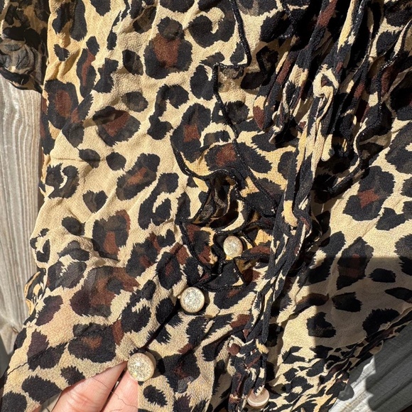 vintage sheer leopard print blouse top ruffle - Picture 3 of 7